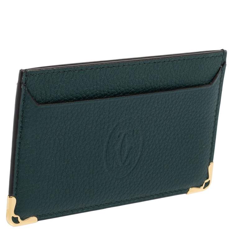 Pre Owned Cartier Emerald Leather Must De Cartier Simple Card Holder 