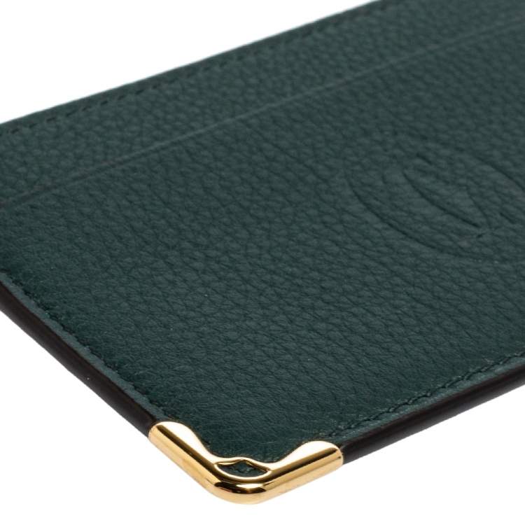 Pre Owned Cartier Emerald Leather Must De Cartier Simple Card Holder 
