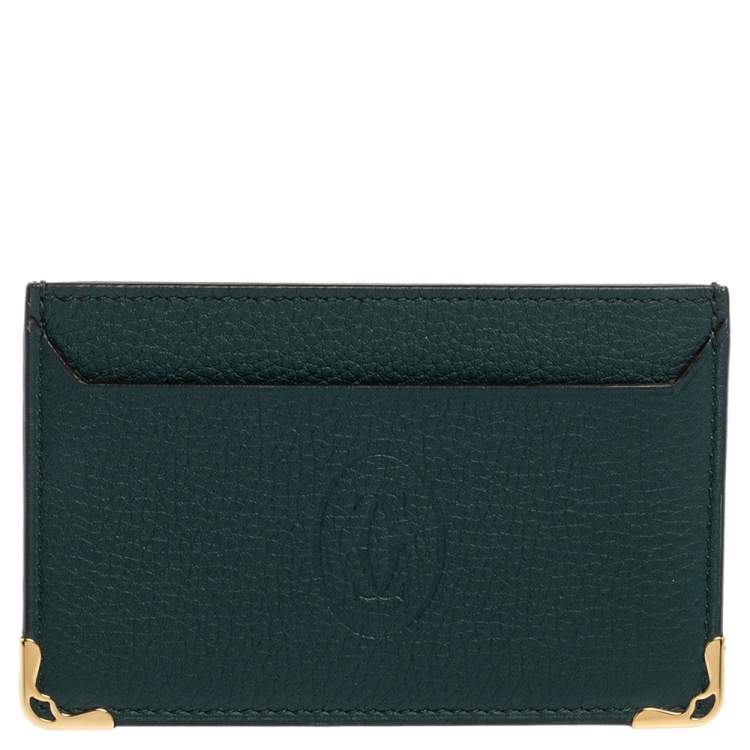 Pre Owned Cartier Emerald Leather Must De Cartier Simple Card Holder 