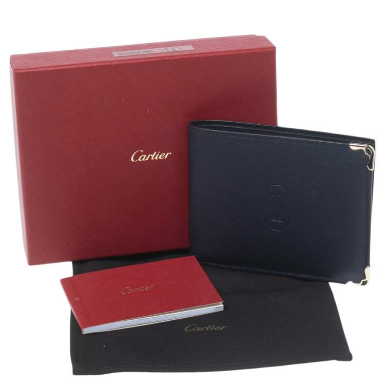 Pre Owned Cartier Midnight Blue Leather Must De Cartier 6CC Bifold Wallet