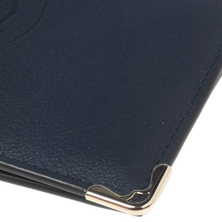 Pre Owned Cartier Midnight Blue Leather Must De Cartier 6CC Bifold Wallet