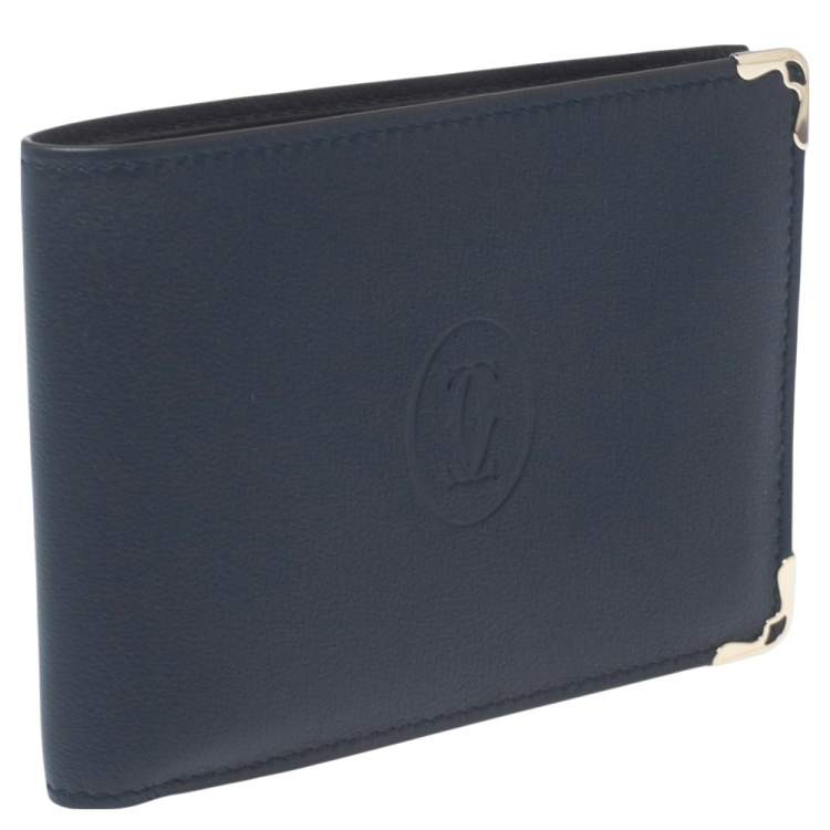 Pre Owned Cartier Midnight Blue Leather Must De Cartier 6CC Bifold Wallet