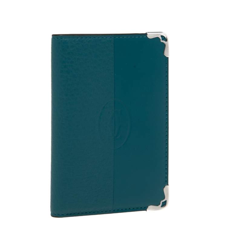 Pre Owned Cartier Teal Leather Must De Cartier Card Holder