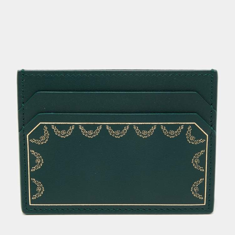 Pre Owned Cartier Green Leather Guirlande De Cartier Simple Card Holder