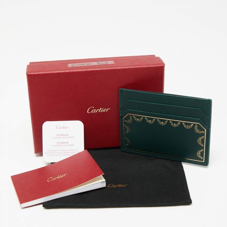 Pre Owned Cartier Green Leather Guirlande De Cartier Simple Card Holder