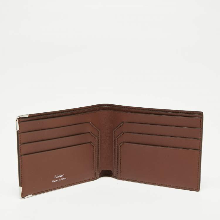 Pre Owned Cartier Brown Leather Must De Cartier 6CC Bifold Wallet