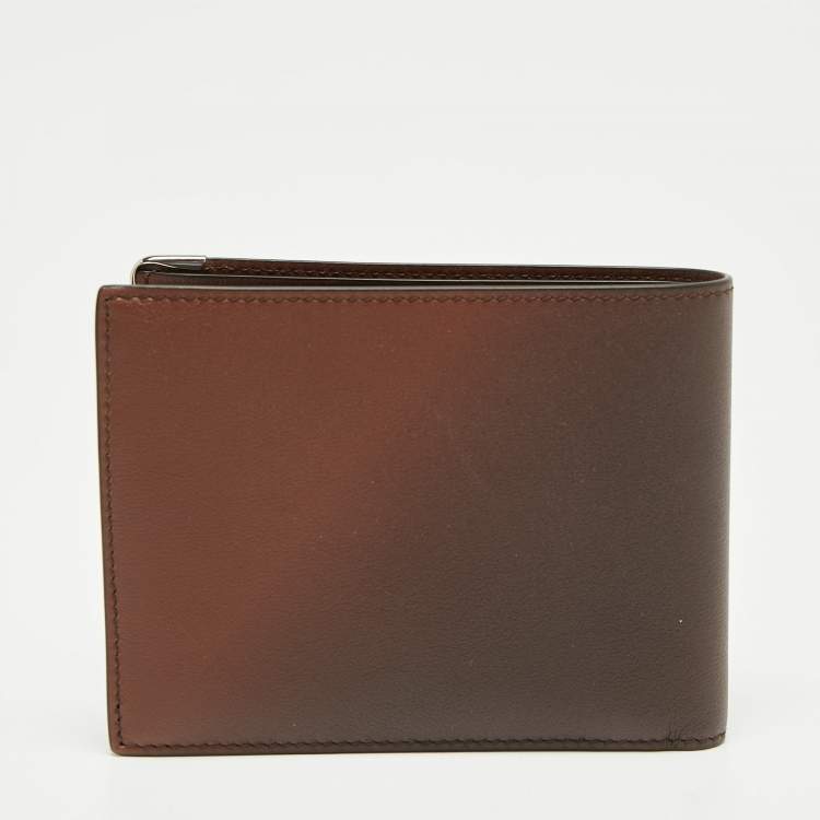 Pre Owned Cartier Brown Leather Must De Cartier 6CC Bifold Wallet