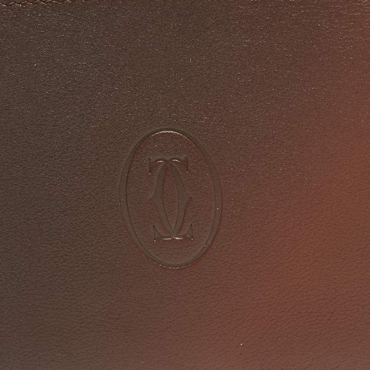 Pre Owned Cartier Brown Leather Must De Cartier 6CC Bifold Wallet