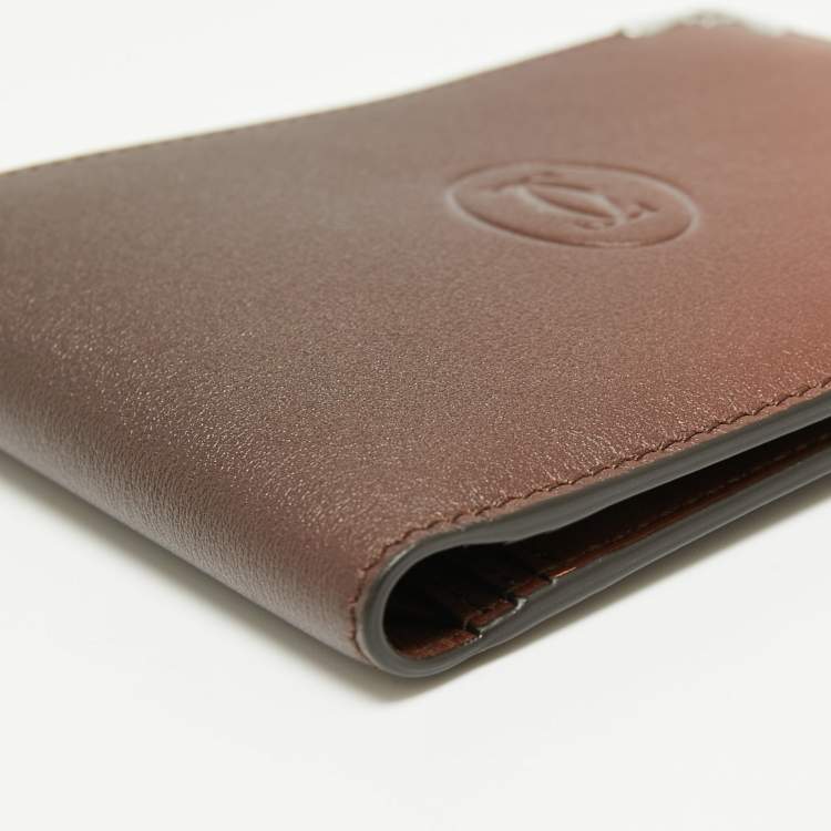 Pre Owned Cartier Brown Leather Must De Cartier 6CC Bifold Wallet