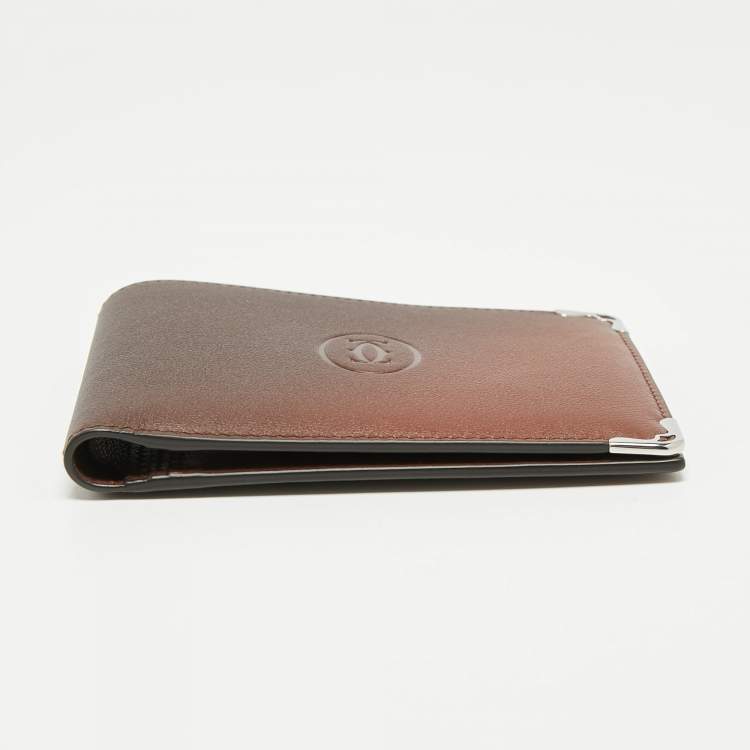 Pre Owned Cartier Brown Leather Must De Cartier 6CC Bifold Wallet