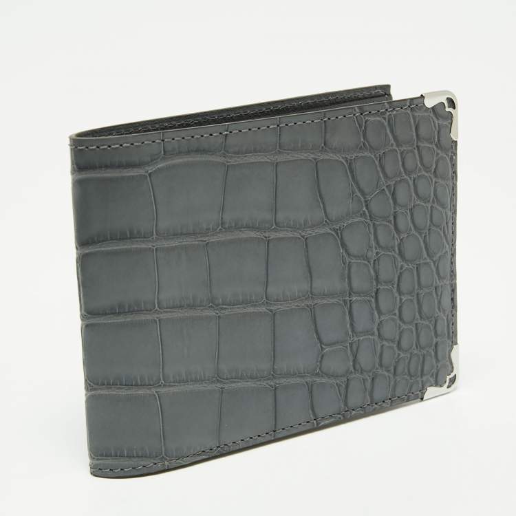 Pre Owned Cartier Grey Alligator Leather Must de Cartier Bifold Wallet