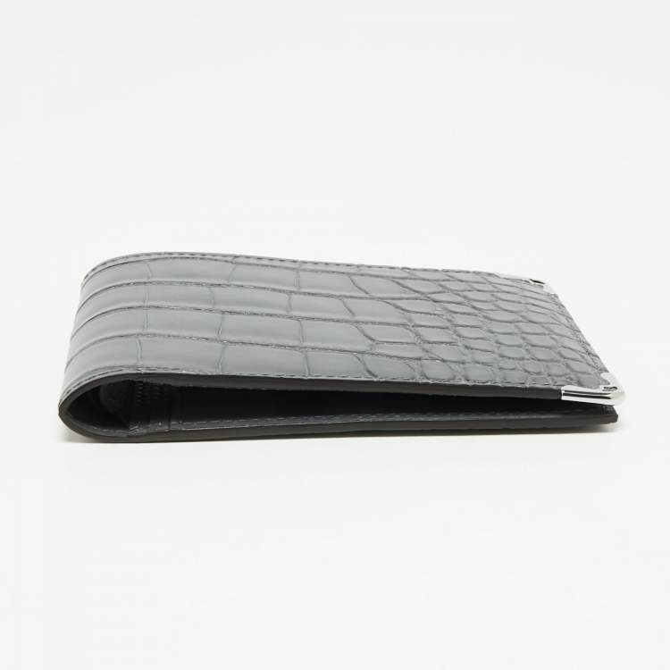 Pre Owned Cartier Grey Alligator Leather Must de Cartier Bifold Wallet