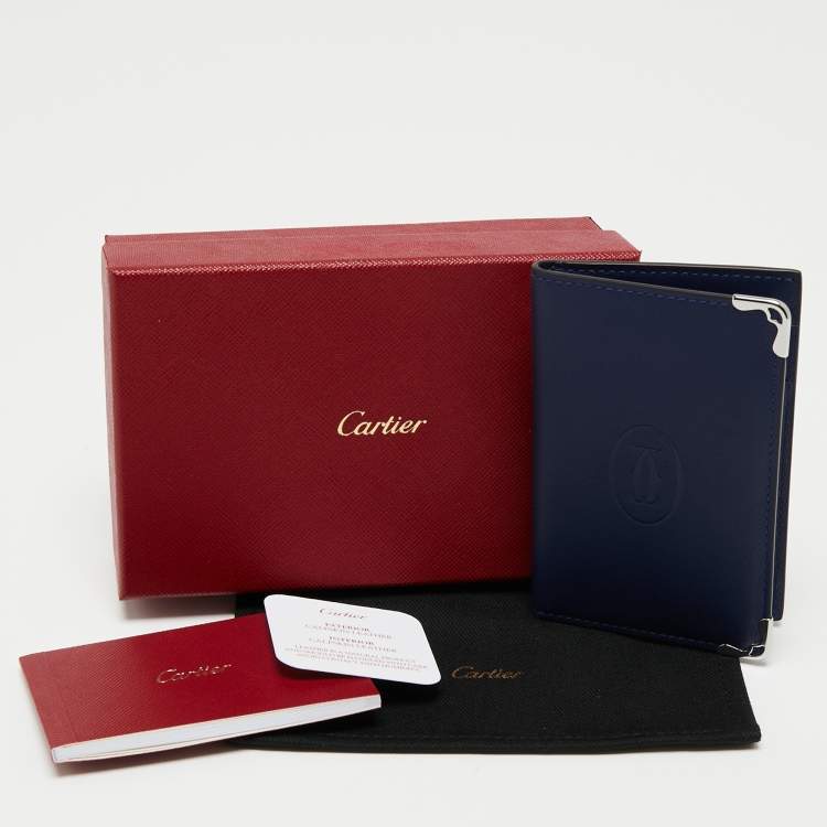 Pre Owned Cartier Blue Leather Must De Cartier Card Holder