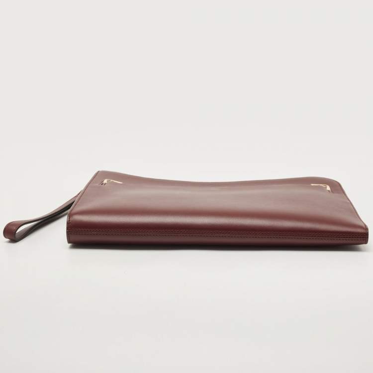 Pre Owned Cartier Burgundy Leather Must de Cartier Portfolio Bag