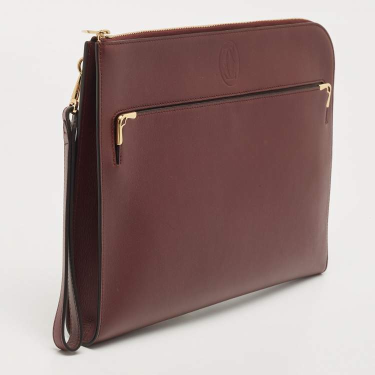 Pre Owned Cartier Burgundy Leather Must de Cartier Portfolio Bag
