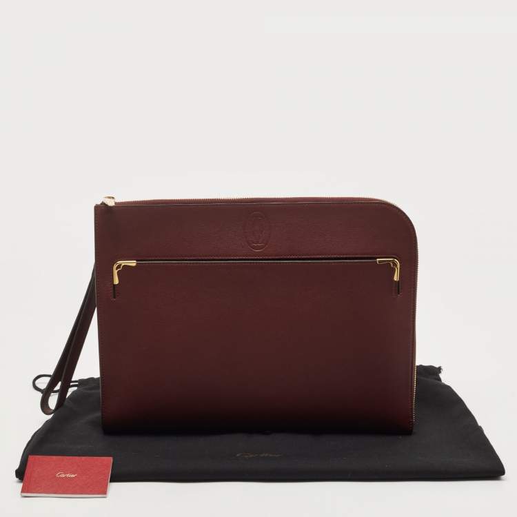 Pre Owned Cartier Burgundy Leather Must de Cartier Portfolio Bag