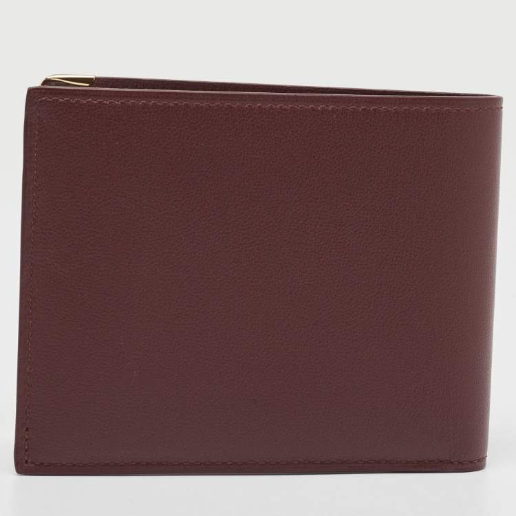 Pre Owned Cartier Maroon Leather Must De Cartier 6CC Bifold Wallet