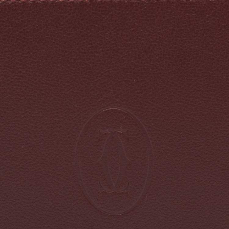 Pre Owned Cartier Maroon Leather Must De Cartier 6CC Bifold Wallet