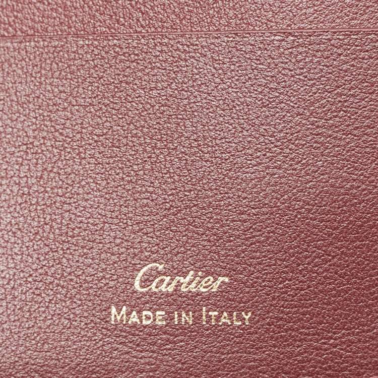 Pre Owned Cartier Maroon Leather Must De Cartier 6CC Bifold Wallet