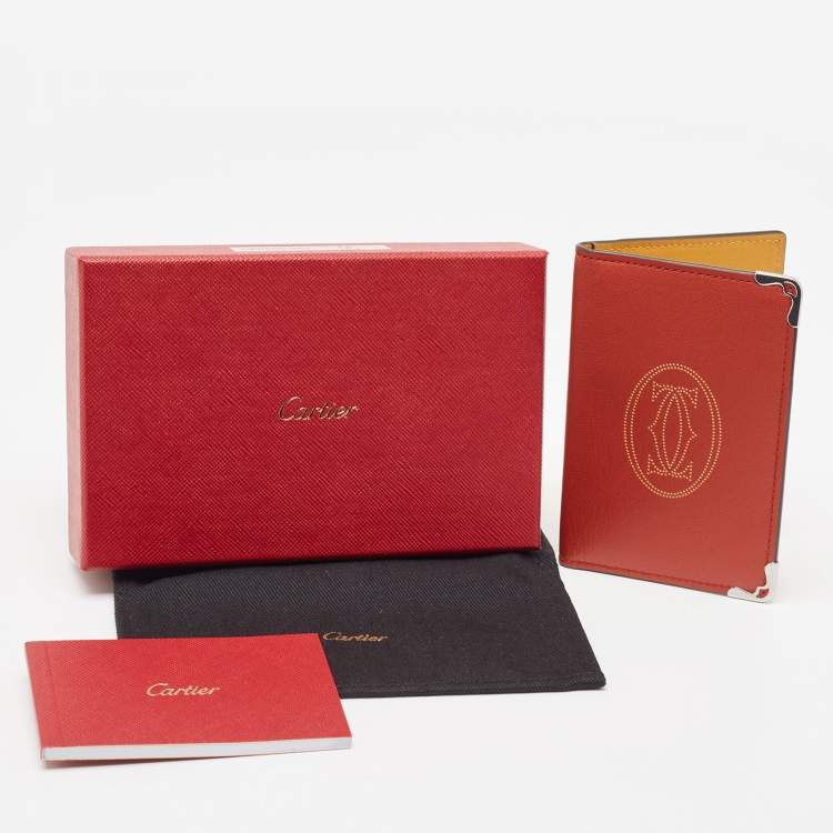 Pre Owned Cartier Maroon/Mustard Leather Must De Cartier Card Holder