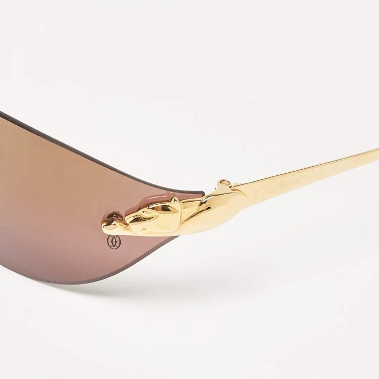 Pre Owned Cartier Gold/Purple 110 Panthere Rimless Sunglasses