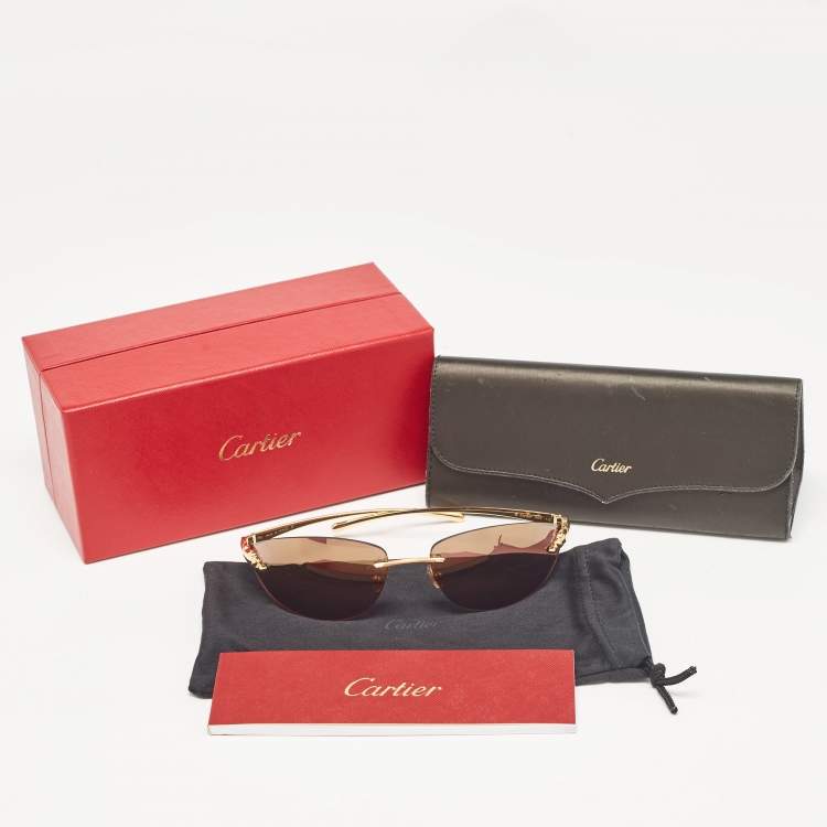 Pre Owned Cartier Gold/Purple 110 Panthere Rimless Sunglasses