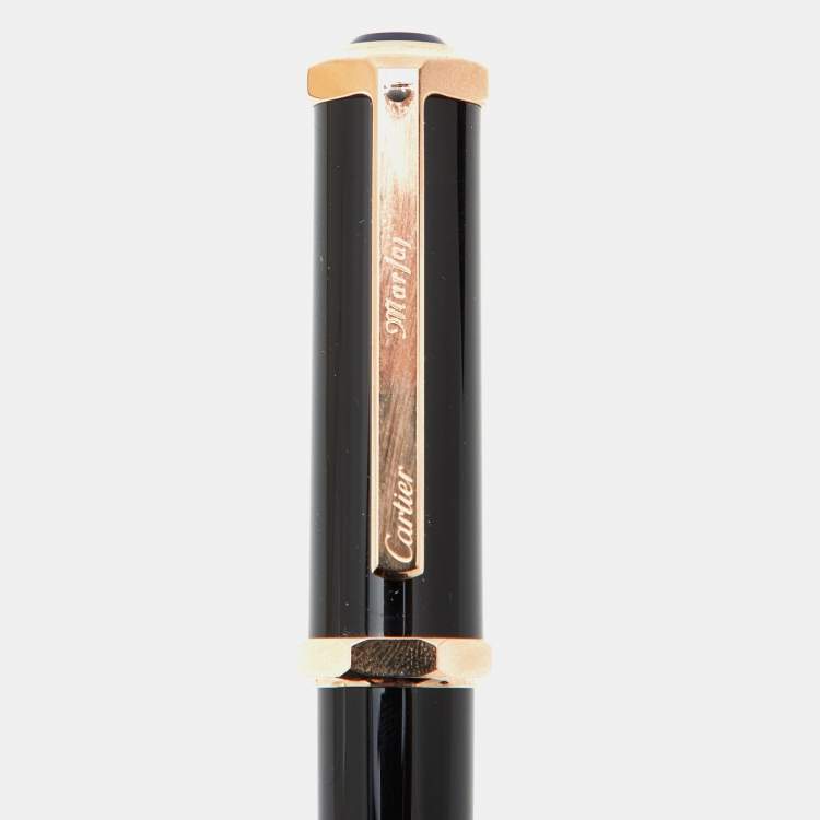 Pre Owned Cartier Santos Dumont Black Resin Gold Tone Ballpoint Pen
