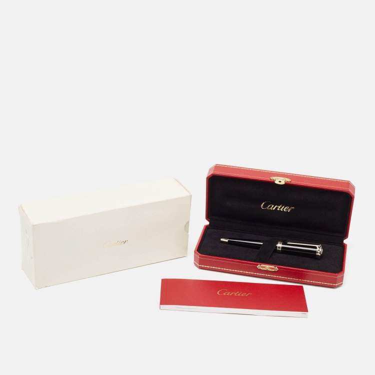 Pre Owned Cartier Art Deco Resin Silver Tone Black Ink Ballpoint Pen