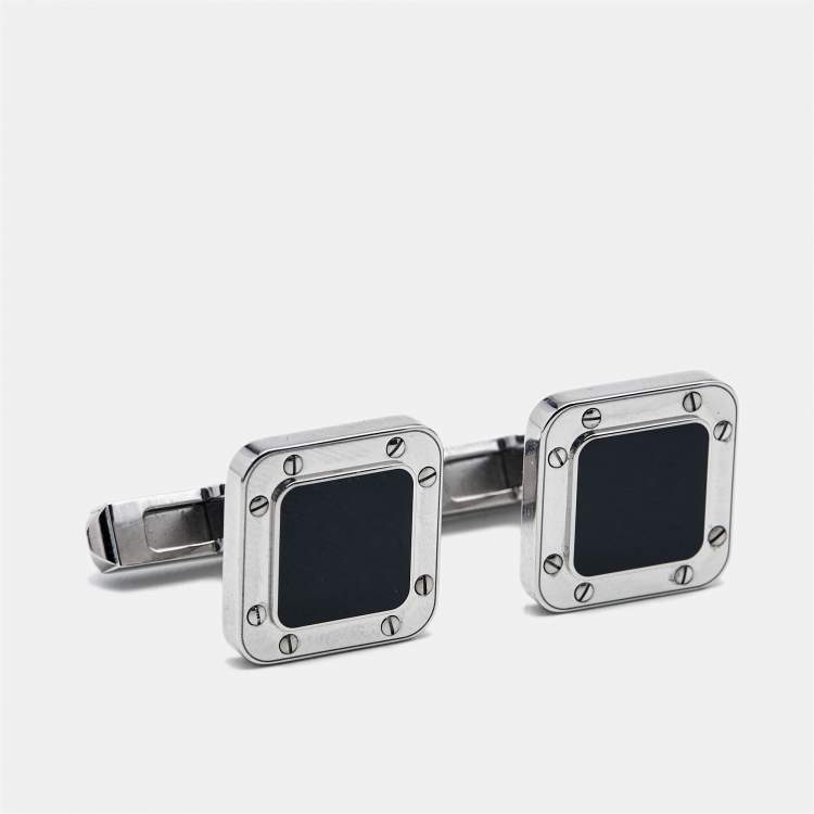 Pre Owned Cartier Santos de Cartier Lacquer Sterling Silver Cufflinks