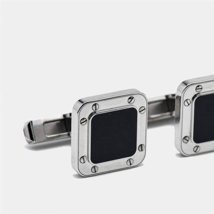 Pre Owned Cartier Santos de Cartier Lacquer Sterling Silver Cufflinks