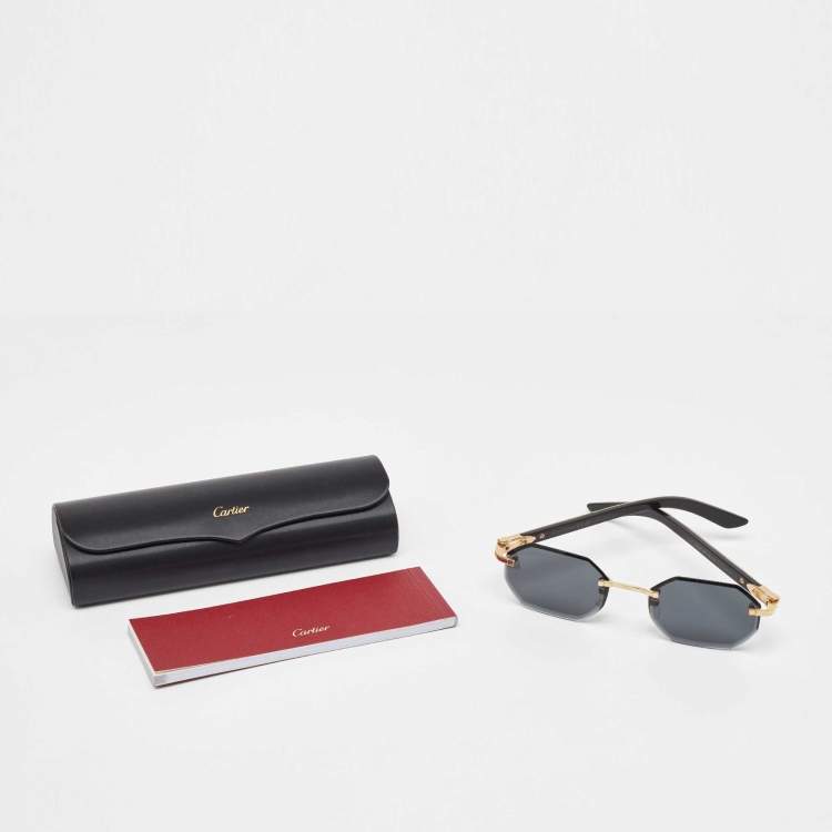 Pre Owned Cartier Black/Gold Tone CT0439S C Allongé de Cartier Sunglasses