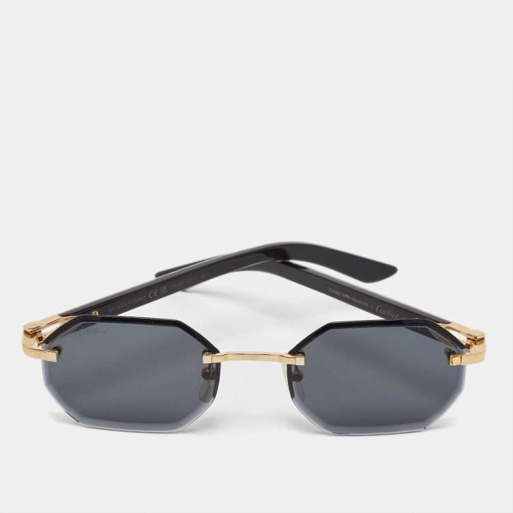 Pre Owned Cartier Black/Gold Tone CT0439S C Allongé de Cartier Sunglasses