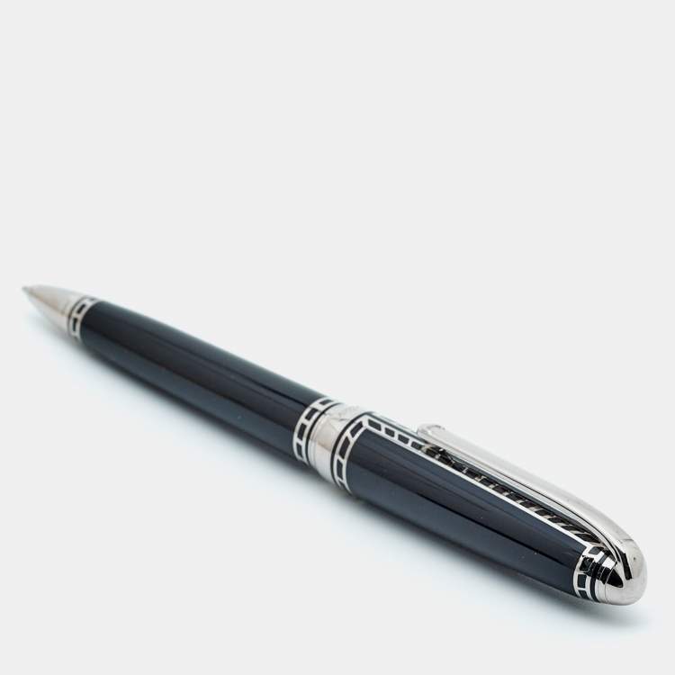 Pre Owned Cartier Limited Edition Railroad Decor Black Enamel Silver Tone Ball Point Pen