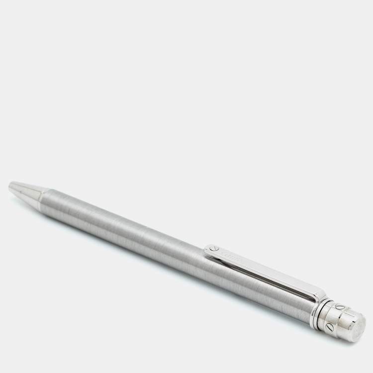 Pre Owned Cartier Santos Silver Lacquer Silver Tone  Ballpoint Pen