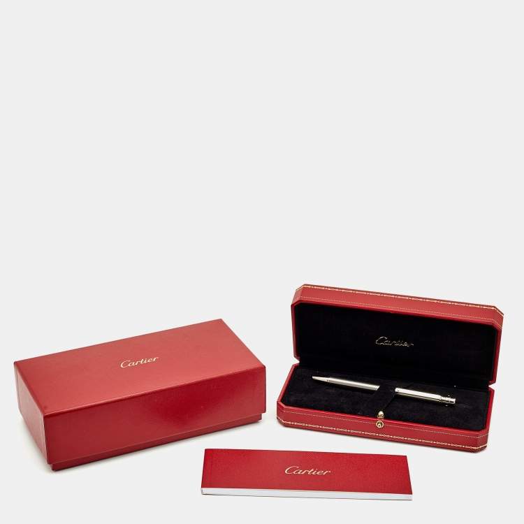 Pre Owned Cartier Santos Silver Lacquer Silver Tone  Ballpoint Pen