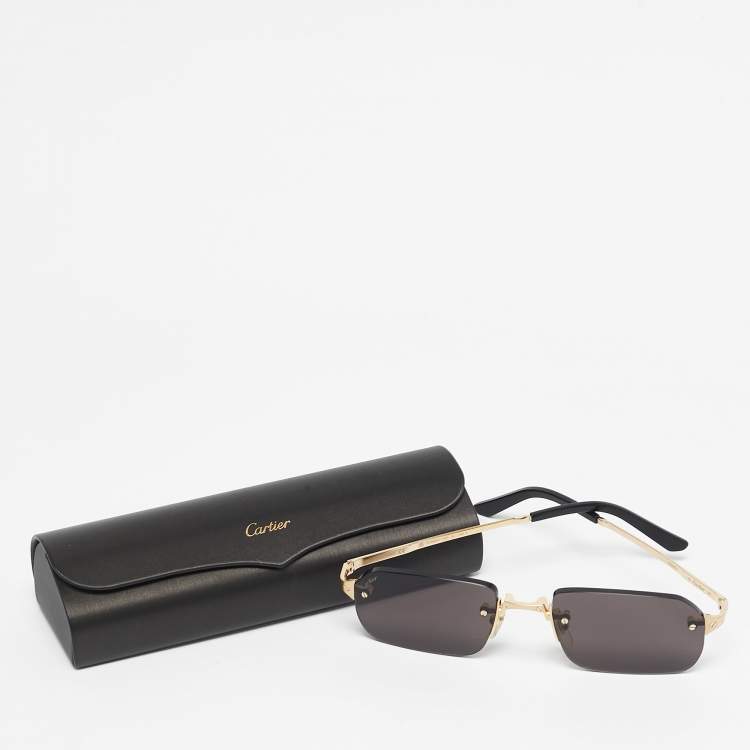 Pre Owned Cartier Black/Gold Tone CT0460S Rimless Rectangle Sunglasses