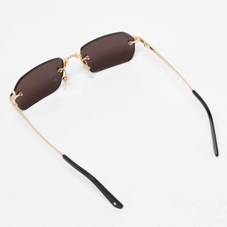 Pre Owned Cartier Black/Gold Tone CT0460S Rimless Rectangle Sunglasses