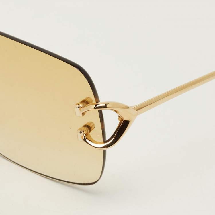 Pre Owned Cartier Yellow/Gold Tone Gradient CT0330S C Decor Rimless Square Sunglasses
