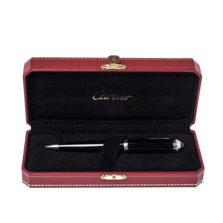 Pre Owned Cartier R De Cartier Black Resin Palladium Finish Ballpoint Pen