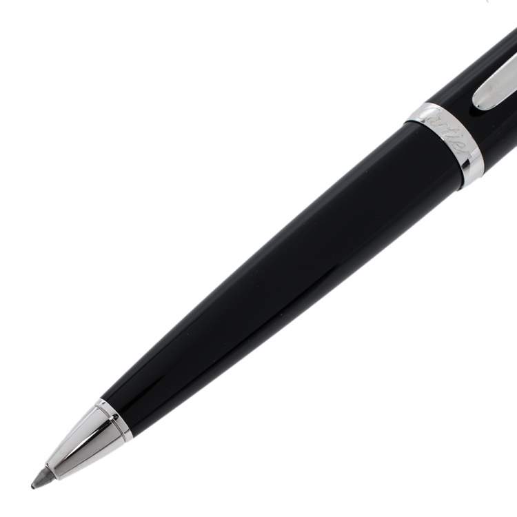 Pre Owned Cartier R De Cartier Black Resin Palladium Finish Ballpoint Pen