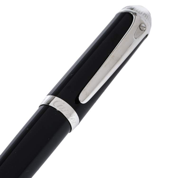 Pre Owned Cartier R De Cartier Black Resin Palladium Finish Ballpoint Pen