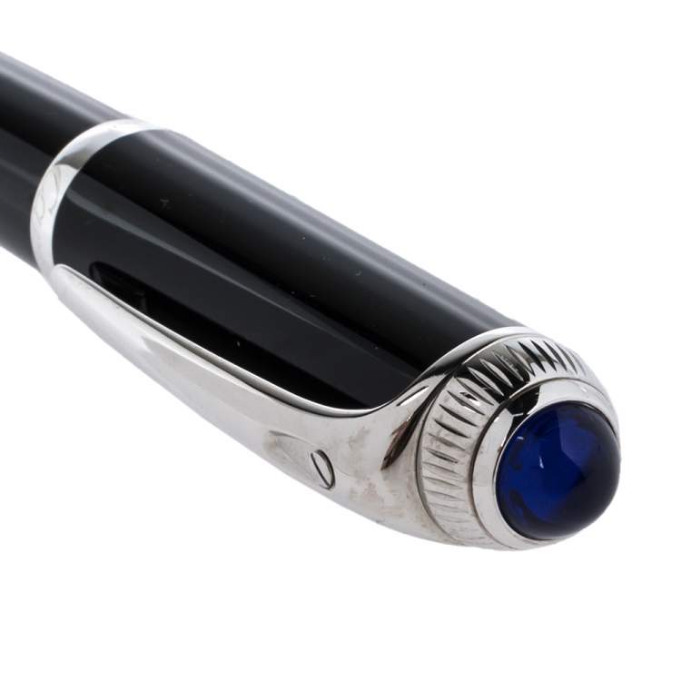 Pre Owned Cartier R De Cartier Black Resin Palladium Finish Ballpoint Pen
