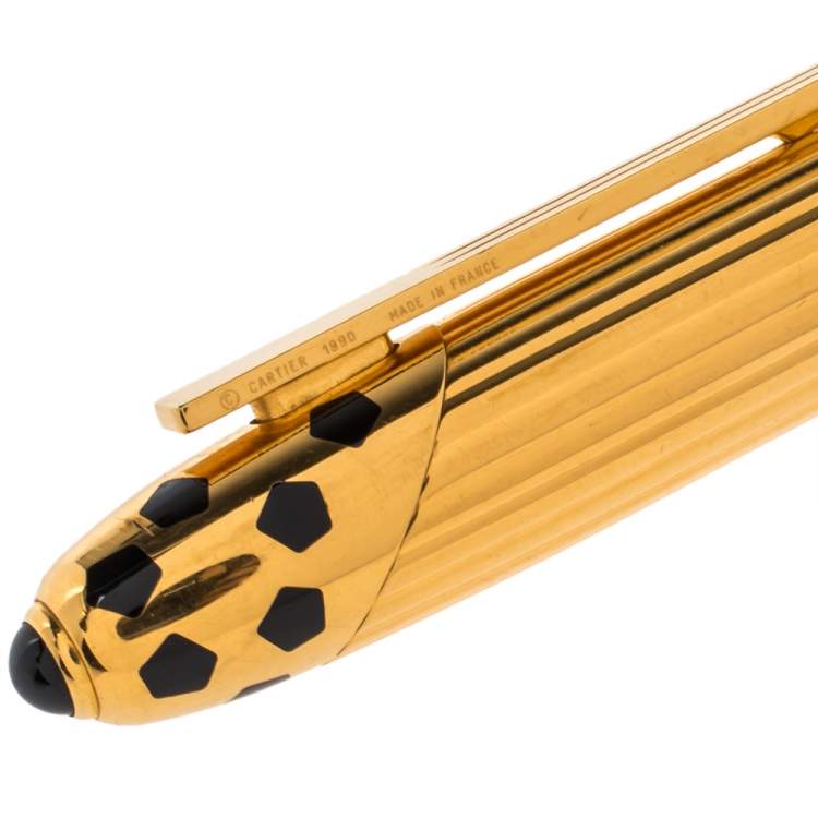 Pre Owned Cartier Panthere de Cartier Enamel Ribbed Gold Plated Fountain Pen