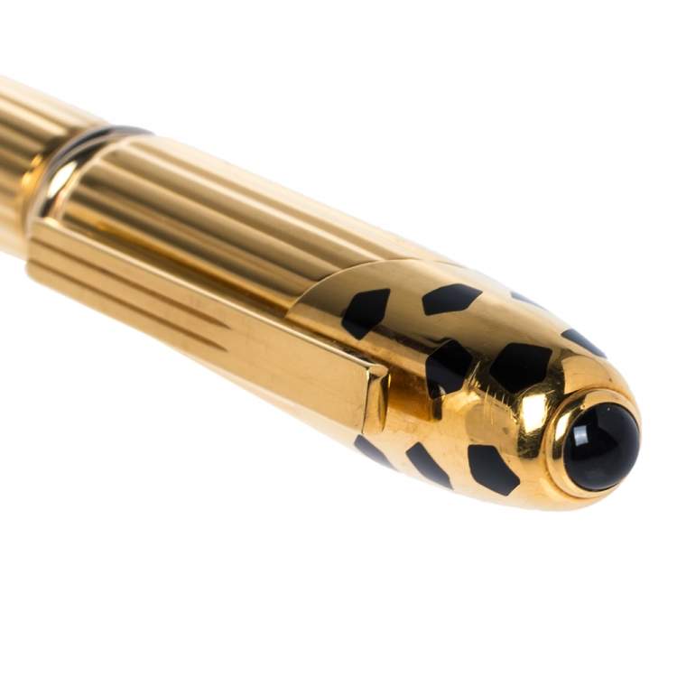 Pre Owned Cartier Panthere de Cartier Enamel Ribbed Gold Plated Fountain Pen