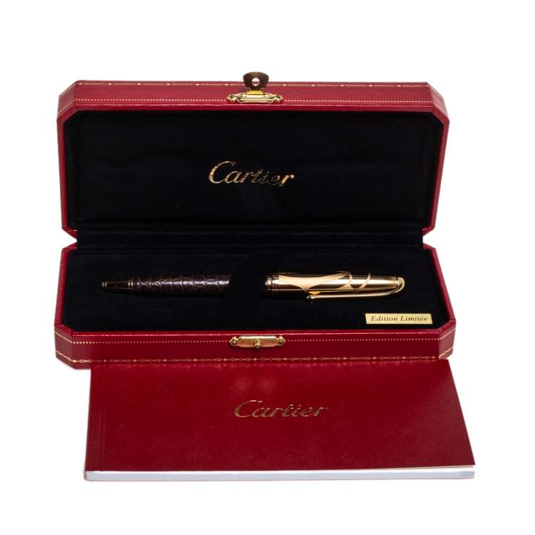 Pre Owned Cartier Millesime Crocodile Leather Gold Plated Limited Edition Ballpoint Pen