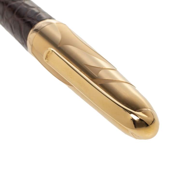 Pre Owned Cartier Millesime Crocodile Leather Gold Plated Limited Edition Ballpoint Pen