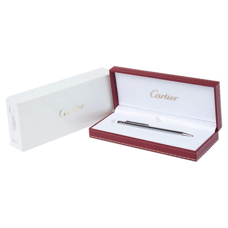 Pre Owned Cartier Santos De Cartier Textured Silver Tone Ballpoint Pen