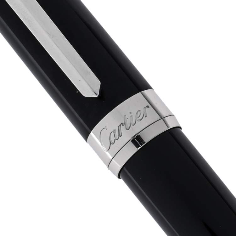 Pre Owned Cartier Pasha Black Composite Palladium Finish Ballpoint Pen