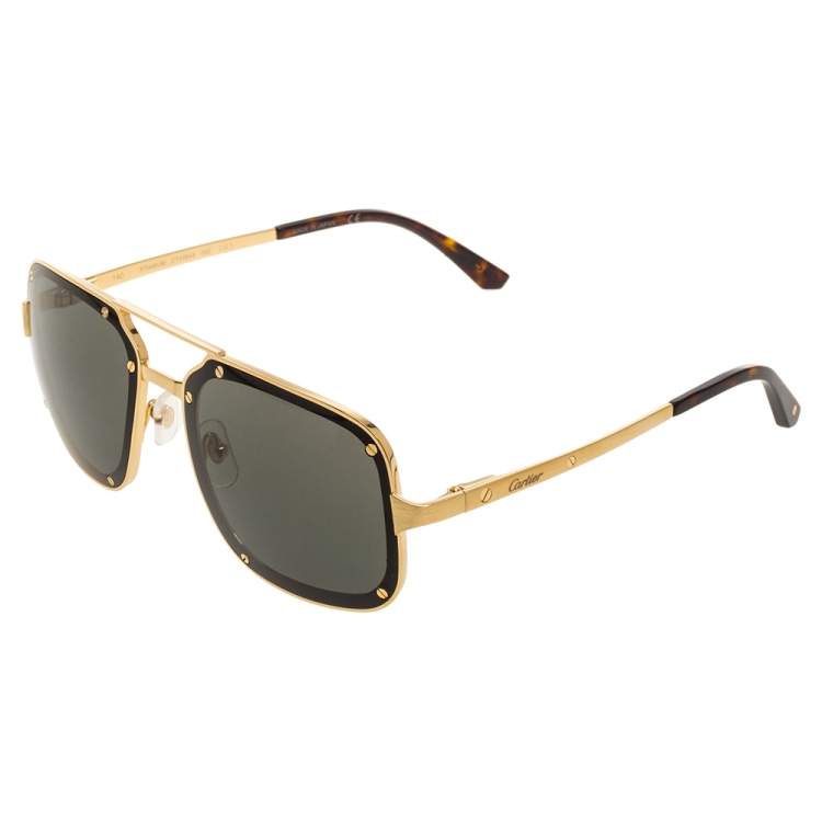 Pre Owned Cartier Brushed Titanium/ Grey Aviator Santos de Cartier Rectangular Sunglasses