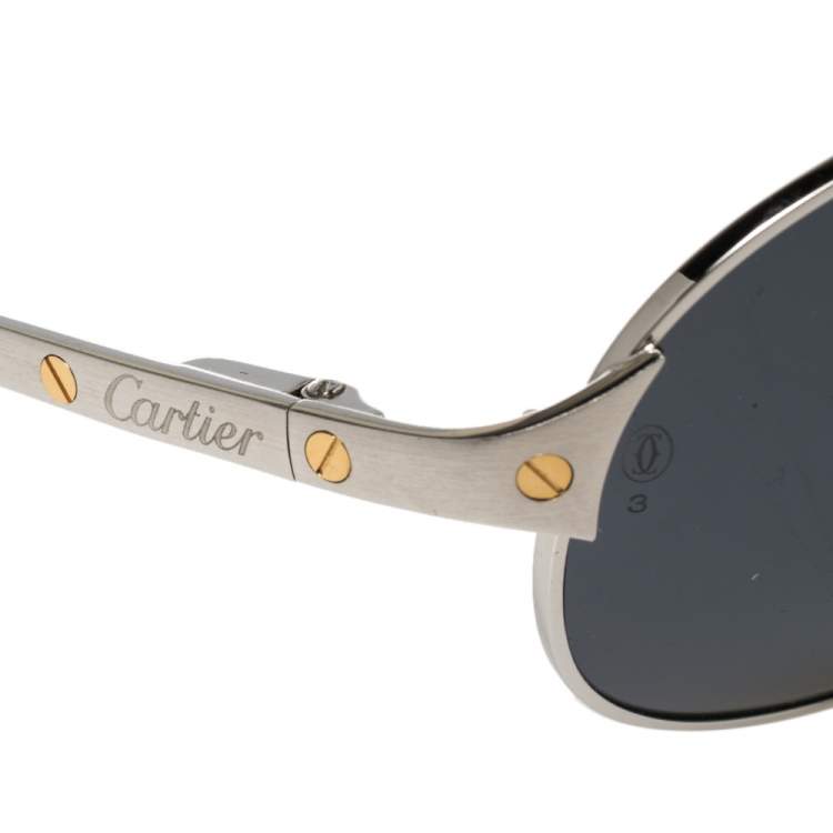 Pre Owned Cartier Brushed Ruthenium Tone/ Grey Santos de Cartier Aviator Sunglasses